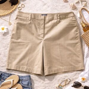 NWT Lands’ End Khaki Chino Shorts 18W Cotton Stretch Bermuda Classic Casual